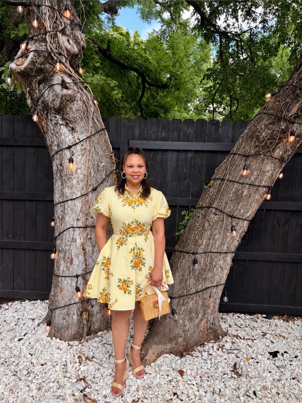 a new day Yellow Floral Puff Sleeve Shirt Dress